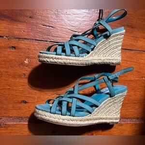 Cole Haan 6.5 women’s meadow strap carrieabn blue wedge platform heels